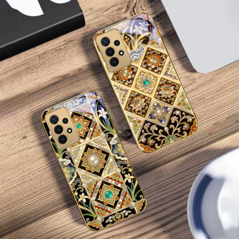 Golden Lily Flower Totem For Samsung A73 A72 A71 A42 A56 A55 A54 A53 A52s A52 A51 A36 A35 A34 A33 A32 Golden glass phone case