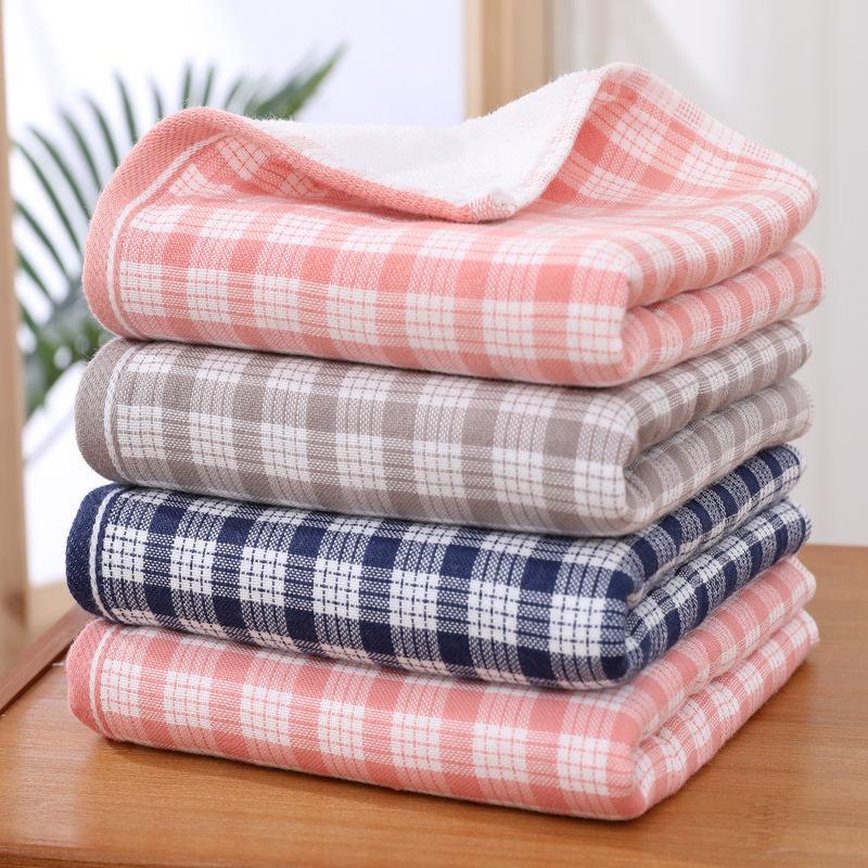 

Полотенце в японском стиле из марли и клетчатой ткани, подарочное полотенце для хорошей кожи, впитывающее мягкое полотенце для лица для взрослых, свежее и элегантное впечатление 35*75CM