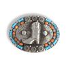Cowboy Boots Belt Buckle for Silver Alloy Oval Buckle with Turquoise Western 10 x Birthday Gift [Rockyu] Men, Decoration, Style, 7.4 cm,