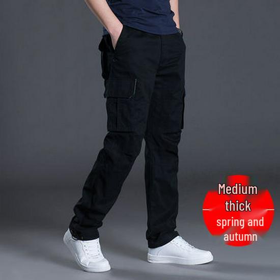 Men's Casual Workwear: Wear-Resistant, Loose Straight-Leg Multi-Pocket Pants for Spring and Autumn