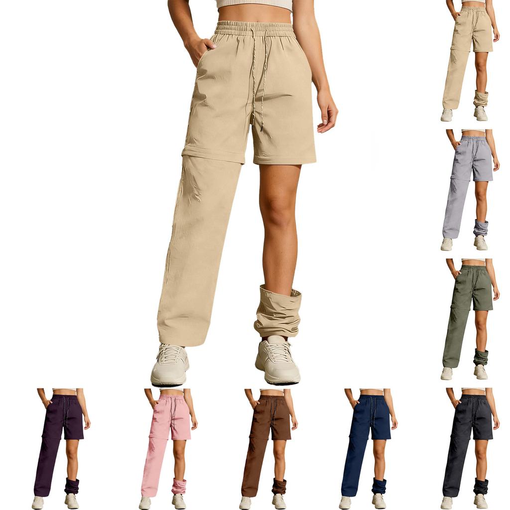Women's Loose Fit Straight Leg Cargo Pants with Adjustable Drawstring Waist and Detachable Design Casual Workwear Trousers