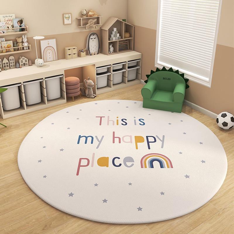 Cheerful Colorful Alphabet Flower Round Rug Soft Plush Non-slip Educational Kids Room Play Area Nursery Home Decor Mat Bedroom