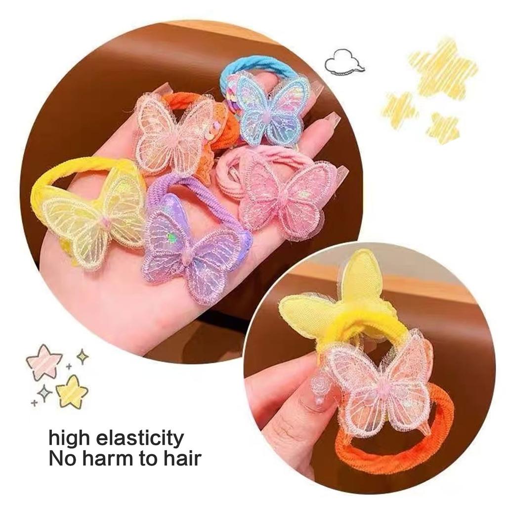 Sparkling Butterfly Hair Bands For Girls Stretchy Elastic Kids Hair Ties Non Slip Glitter Accessories For Toddlers