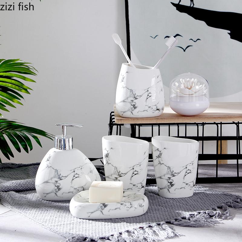 6/7pcs Set Gold Marble Ceramics Bathroom Accessories Set Soap Dispenser/Toothbrush Holder/Tumbler/Soap Dish Bathroom Products