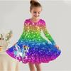 Mädchen Lässiges 3D Einhorn Muster Print Rundhals Langarm Kleid Kinder Prinzessinnenkleid