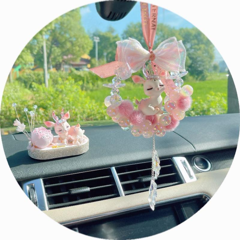 Pink Deer Car Rearview Mirror Hanging Pendant For Women