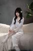 Women's Acetate Pajamas - Spring/Autumn, Ice Silk, Long Sleeve, Plus Size, Printed Cardigan Set, High-End Home Wear