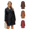 2023 nuova giacca lunga in pelle europea e americana primavera e autunno trench in pelle a maniche lunghe giacca britannica alla moda da donna bavero singolo-