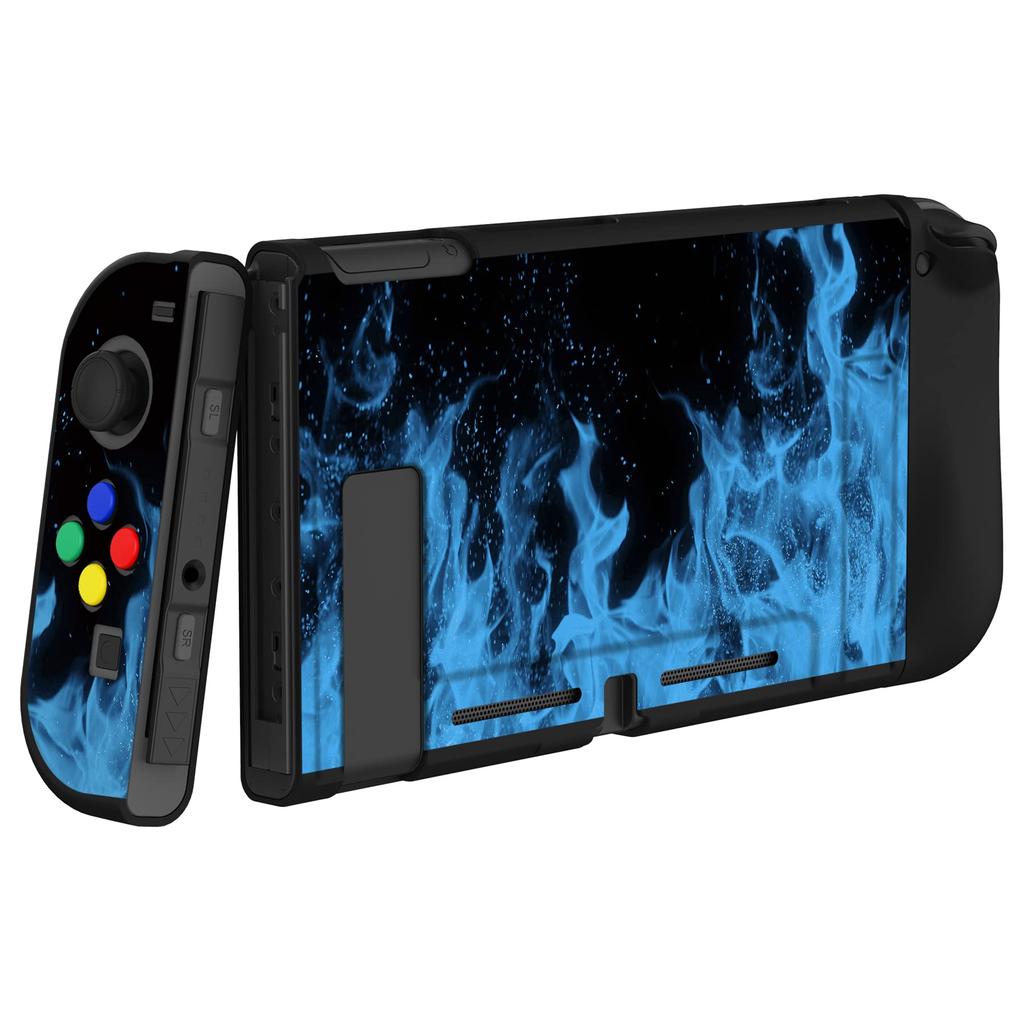 Étui de protection pour PlayVital, coque fine en TPU souple pour Switch avec capuchons de boutons ABXY colorés, [Cadre bleu]
