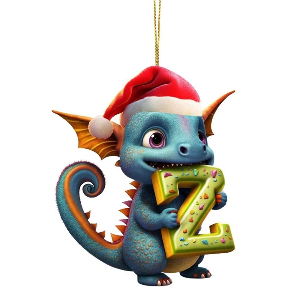 Acrylic 26 Letters Christmas Dragon Pendants Printed Pattern Christmas Tree Pendants  New Year