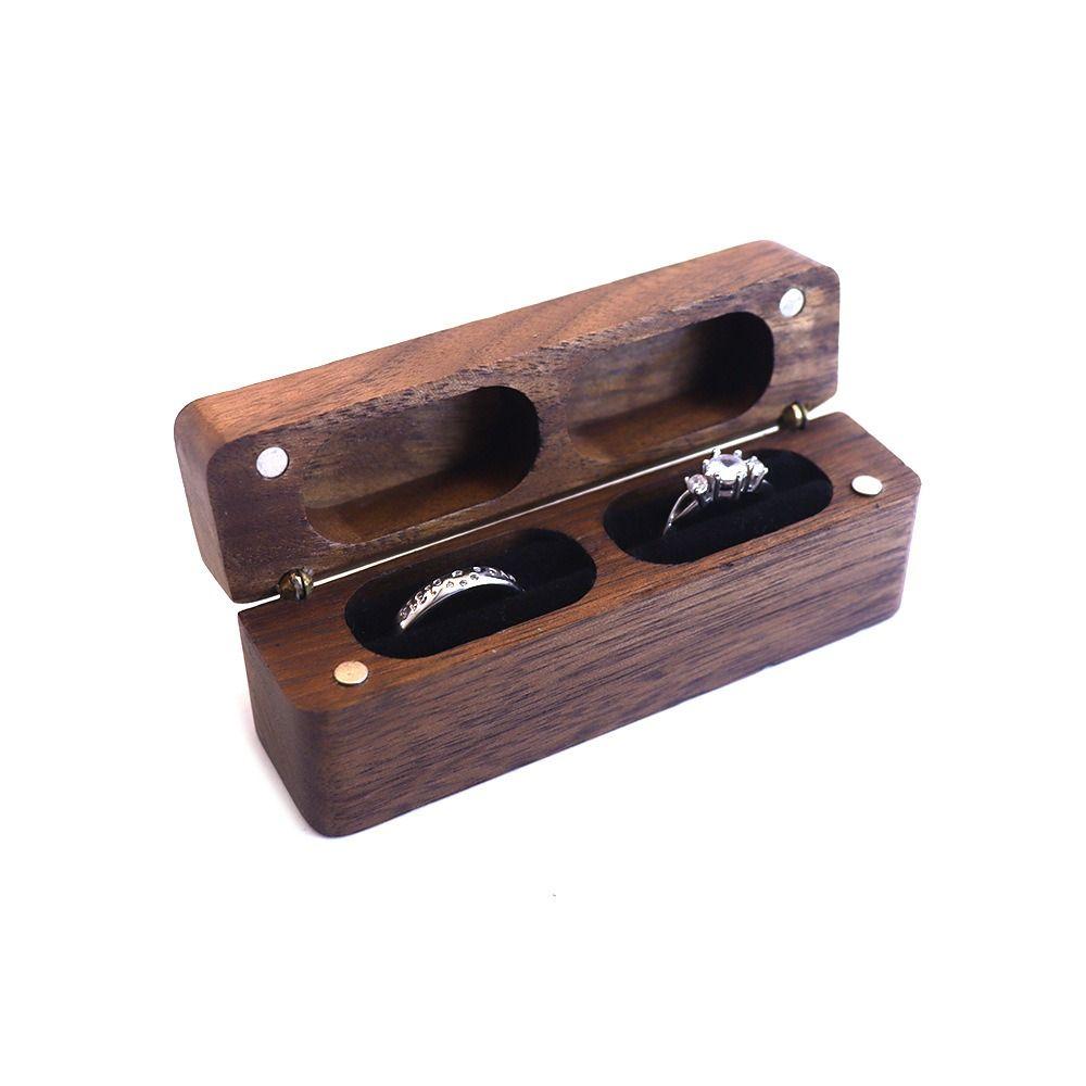 2-Slot Ring Box Walnut Wood Storage Box Rustic Jewelry Display Case  Thanksgiving