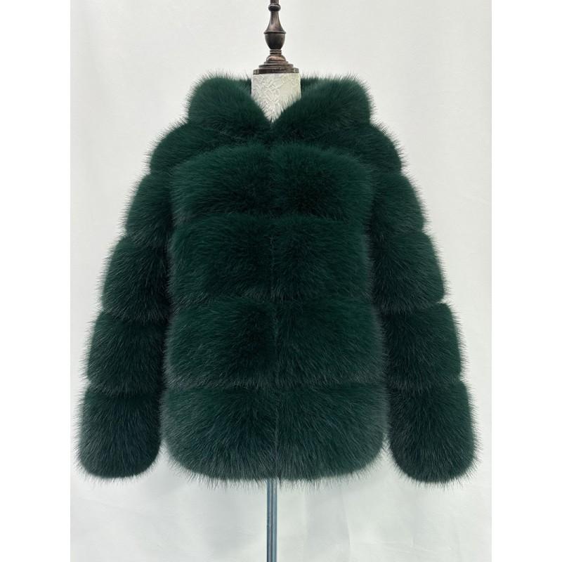Womens Faux Fur Hooded Coat Winter Warm Casual Streetwear Jacket With Patchwork Design