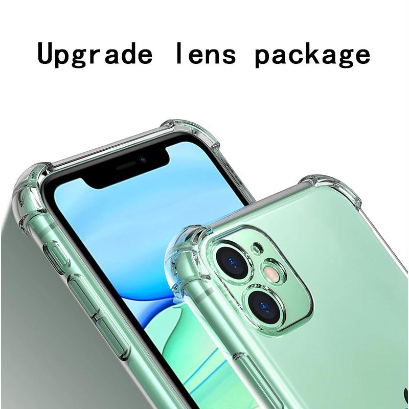 TPU Shockproof Phone Case For iPhone 15 14 Plus 13 12 Mini 11 Pro Max 7 8 Plus X XR XS Max Clear Soft Lens Protective Back Cover