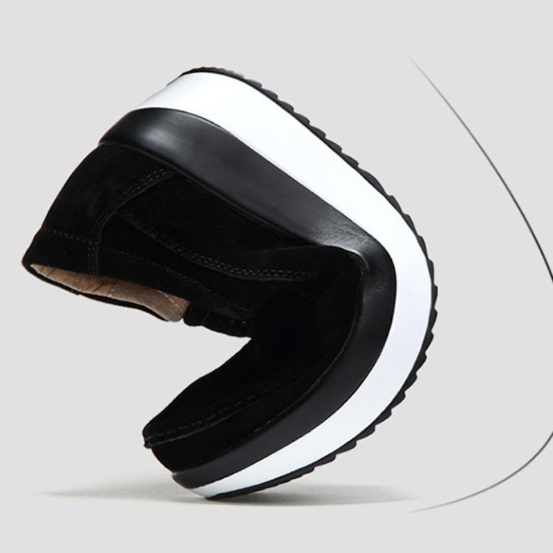 Cow Suede Slip-on Loafers Women Fashion Platform Shoes Non-slip Walking Rocker Shoes Elegant Mother Shoes