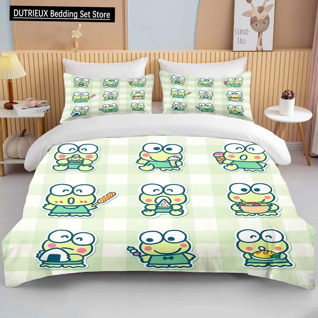 10 Sizes Sanrio Keroppi Printed Bedding Set Cartoon Anime Duvet Cover Comforter Pillowcase Boys Girls Children Adults King Gift