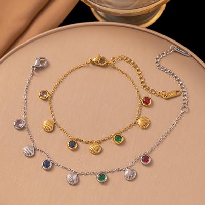 Stainless Steel Bracelet for Women Girls Punk Colorful Zircon Shell Pendant Bracelet Exquisite Waterproof Jewelry Accessories
