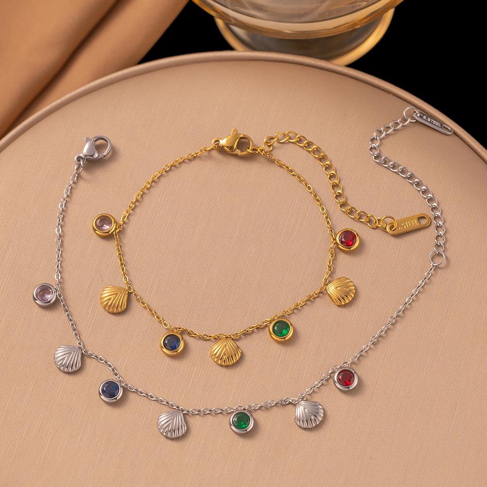 Stainless Steel Bracelet for Women Girls Punk Colorful Zircon Shell Pendant Bracelet Exquisite Waterproof Jewelry Accessories