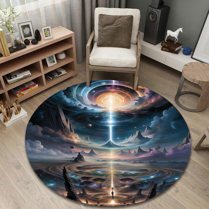 Luxury Round Halloween Multicolor Rug Pad, Non-Slip Floor Mat for Family Room