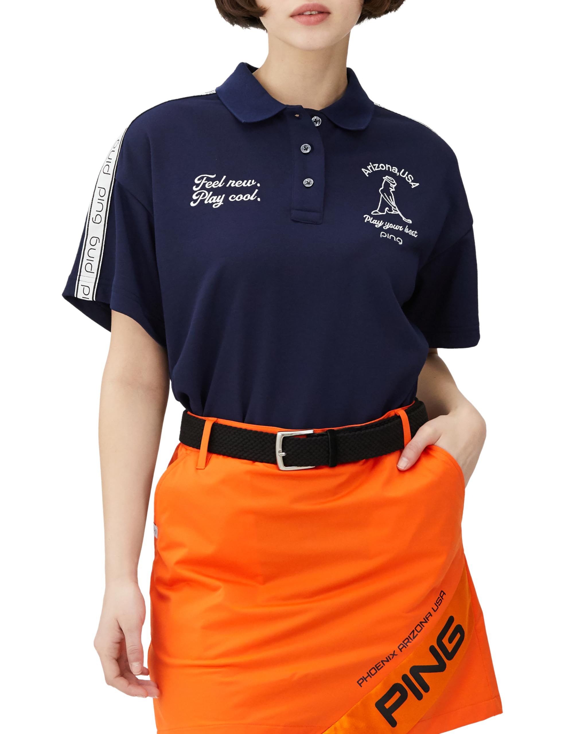 

Short Sleeve Polo Shirt Sweat Quick UV Golf L [Pin Apparel] Women s (DRYMIX Absorbent, Drying, Protection) / / 622-4160200 120_Navy