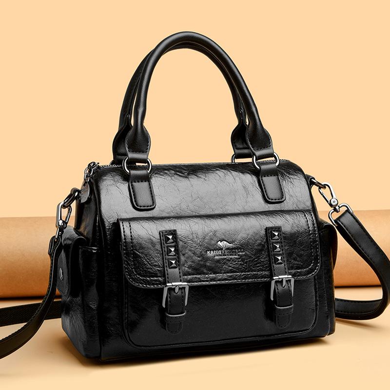 Klasická retro ležérní motocyklová taška s texturou pravé kůže dámská kabelka