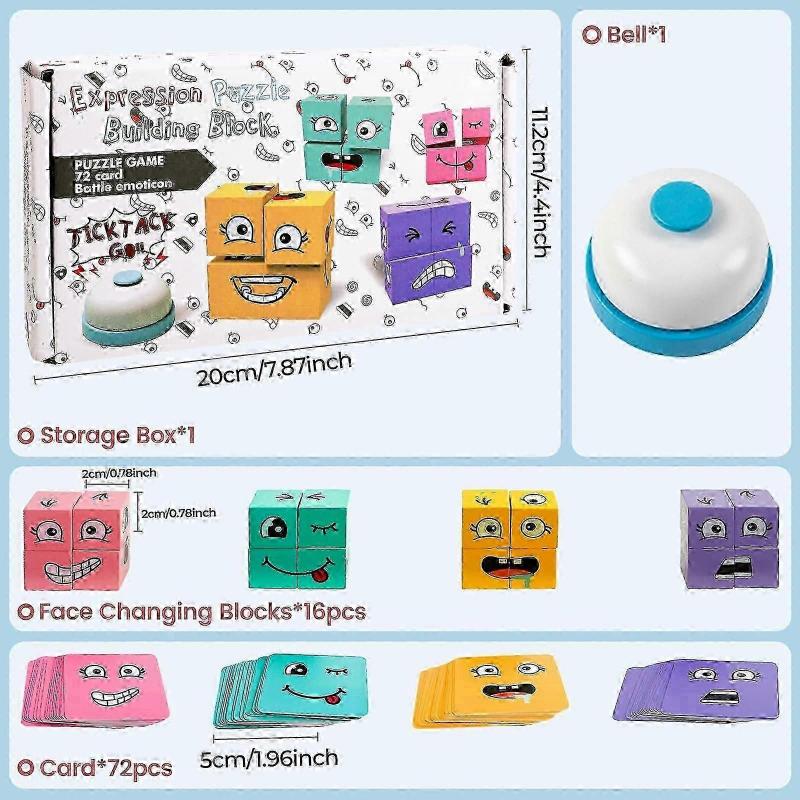 16 Wooden Face Changing Magic Cube Game, Puzzle Games Emoji Game Matching Game with Box, 3D Puzzle Face-changing Magic Cube