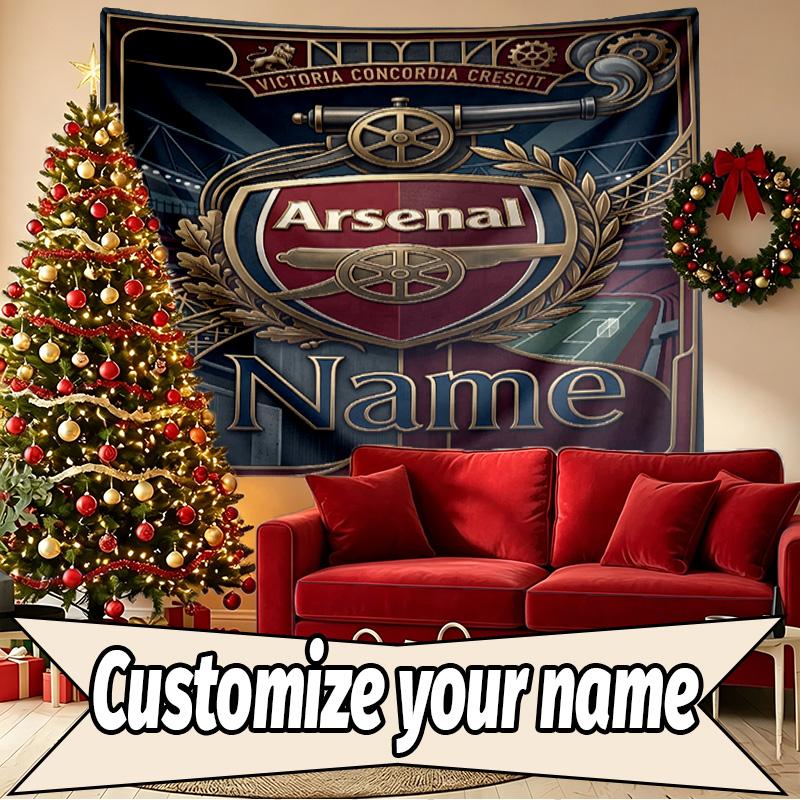 Benutzerdefinierter Name Personalisierte Arsenal F.C Druck Wandteppich, Wandkunst Dekor, Schlafzimmer, Studentenwohnheim, Wohnung, Wohnzimmer, Party-Hintergrund, Geschenk zum Geburtstag