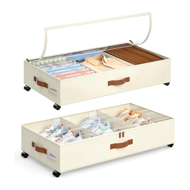 

Foldable Wheeled Storage Box for Shoes and Clothing, Under-Bed Wrought Iron Rack Storage Cabinet. 78x42x24 бежевый