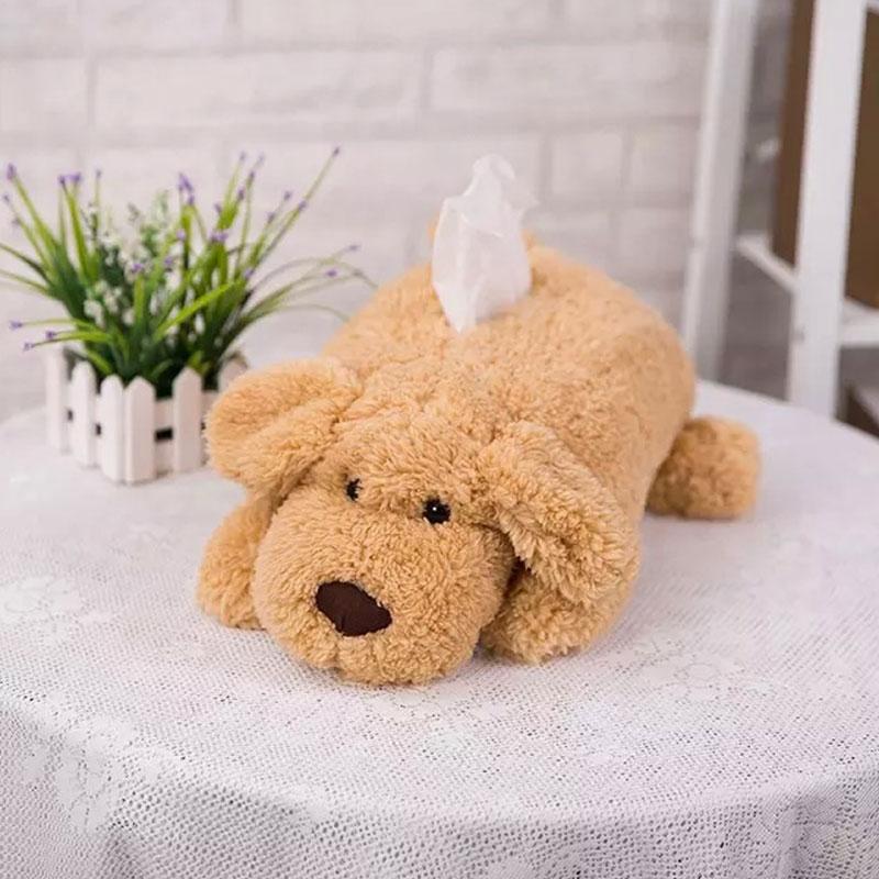 Cute Cartoon Dog Car Tissue Holder Universal Home Plush Toy Tissue Box Case Auto Accessories Women Armrest Napkin Storage