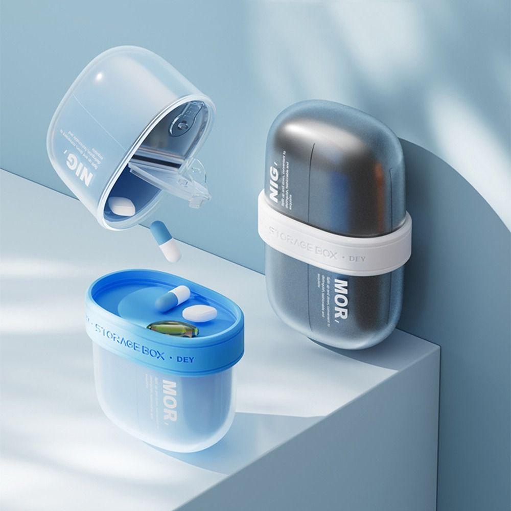 Lightproof 4 Grid Pill Case Double Layer Pill Storage Box Durable Medicine Splitter Box  Boys/Girls