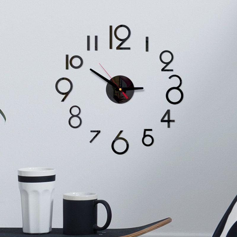 Number Wall Diy Clock 3d Mirror Sticker Modern Home Office Decor Art Decal
