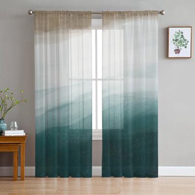 Sea Beach Watercolor Gradient Sheer Curtains For Living Room Bedroom Home Decor Kitchen Tulle For Windows Voile Drapes