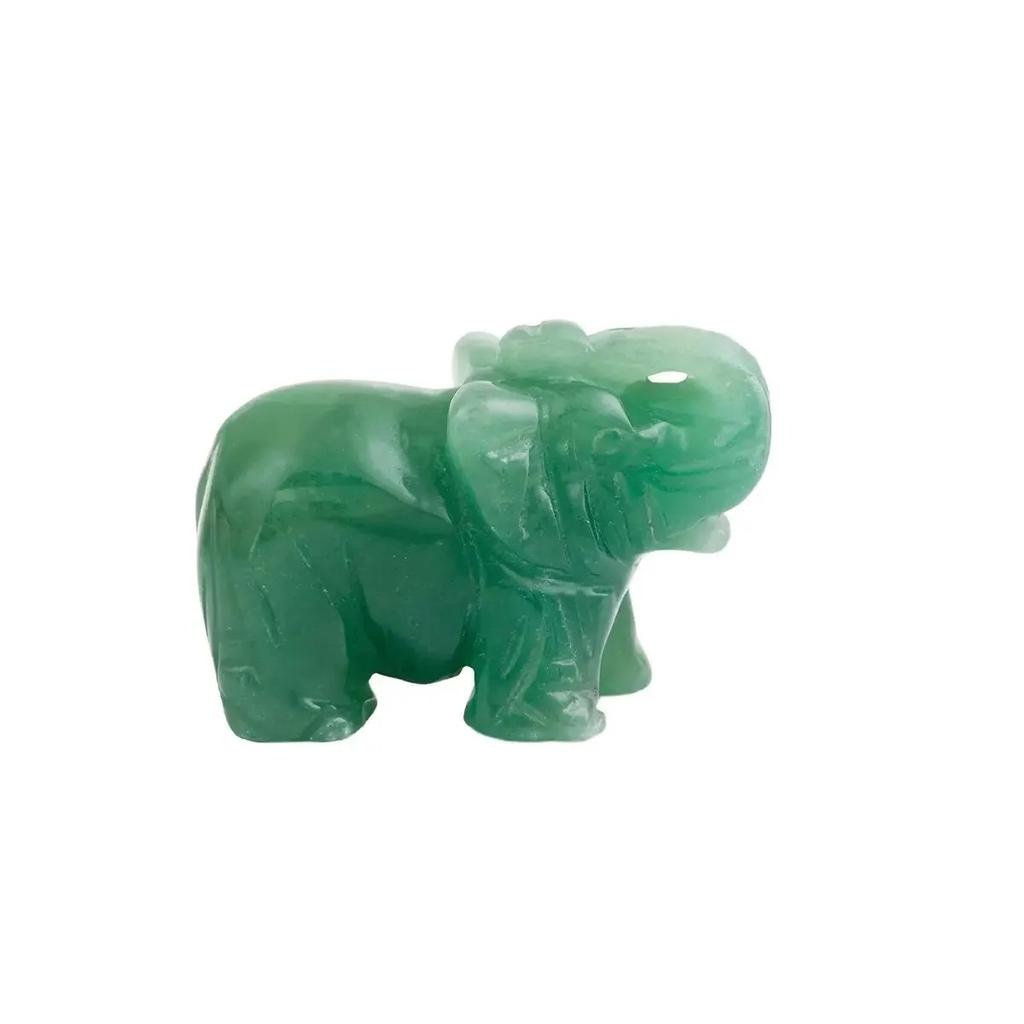 Håndskåret Naturlig Grøn Aventurin Jade Elefant Statue - Lykkebringende Pynt og Dekoration