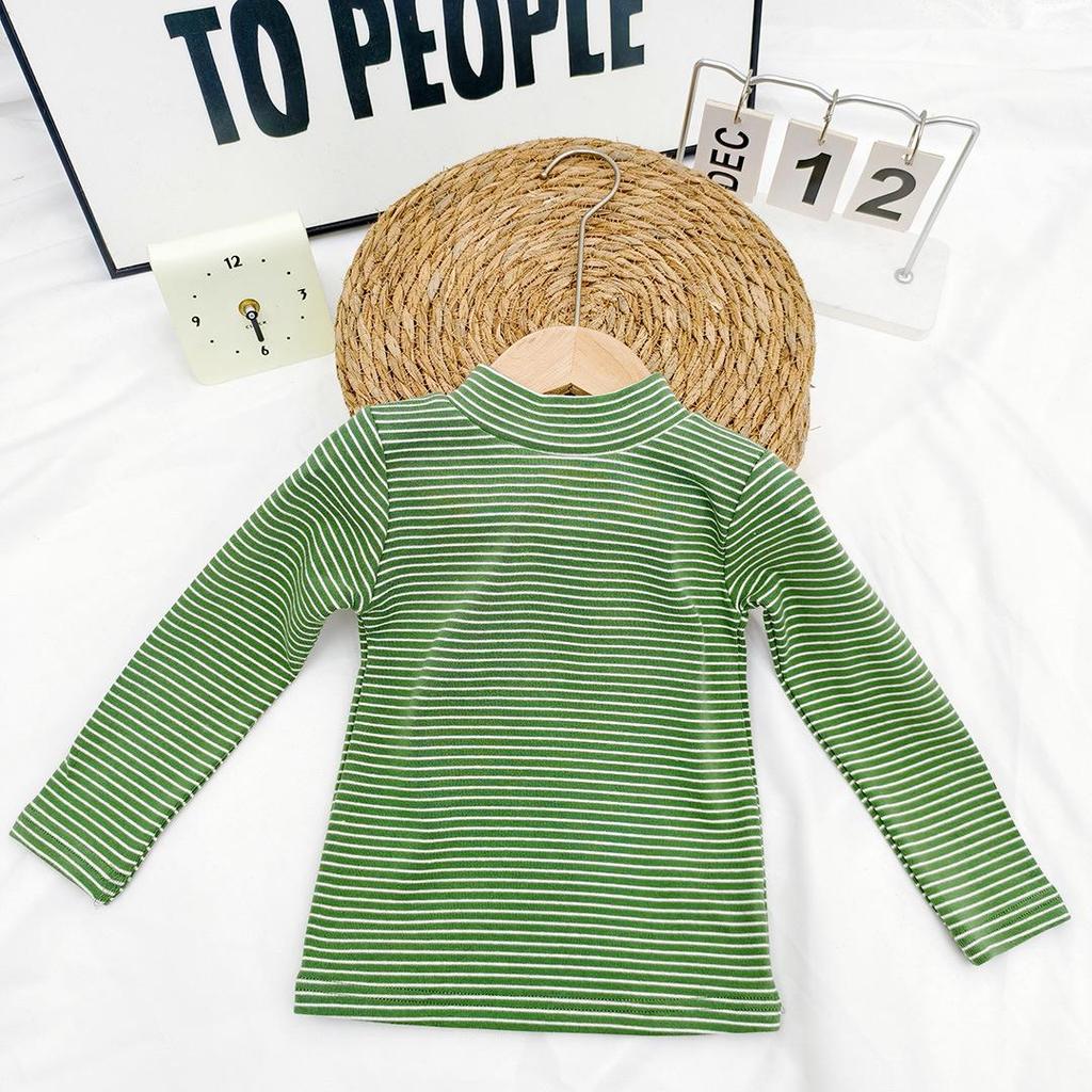 Kids' and Parents' Striped Long Sleeve T-shirt - Semi-High Collar Elastic Layer for Autumn/Winter