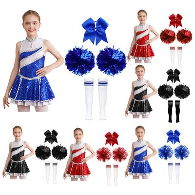 High School Cheerleader Costume for Kids Girls Halloween Cheer Uniform Dance Competition Team Sports Cheerleading Dress Up