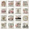 Spring Floral Pillowcase Linen Printed Sofa Pillowcase Pink Truck Bedroom Cushion Cover