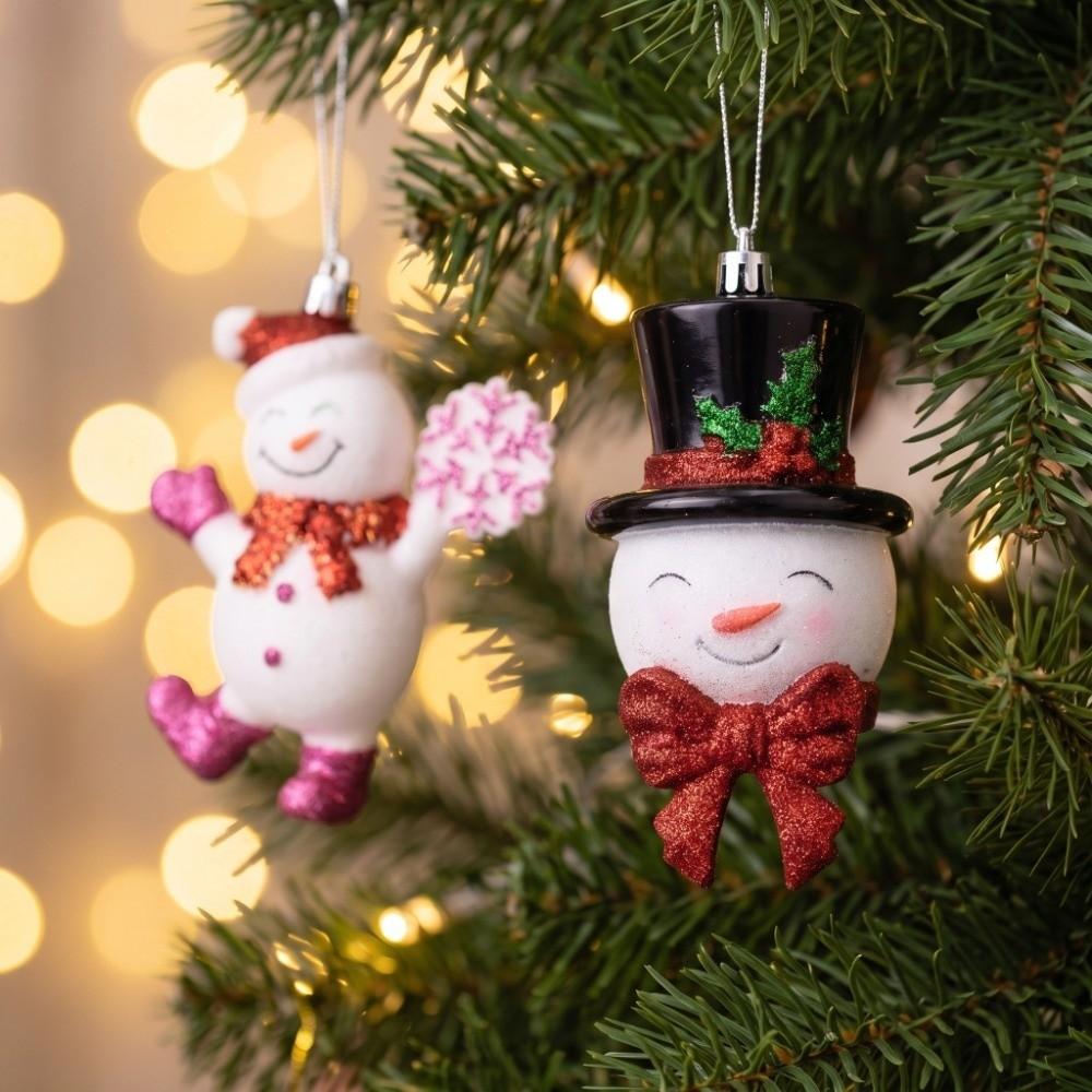 Plastic Christmas Tree Decor Snowman Xmas Ornaments Santa Claus Snowman Pendant Living Room