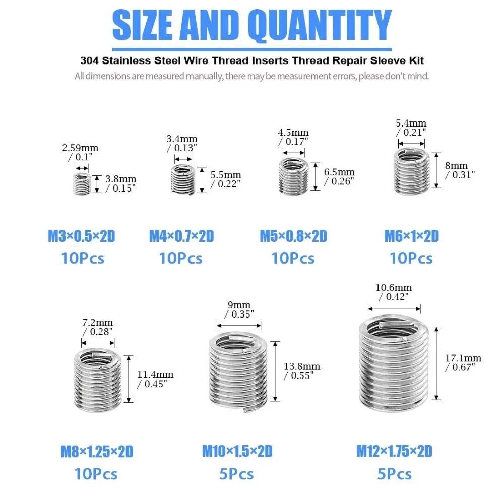 Durable Wire Thread Insert Stainless Steel Thread Repair Kit Screw Sleeve  Fastening Application