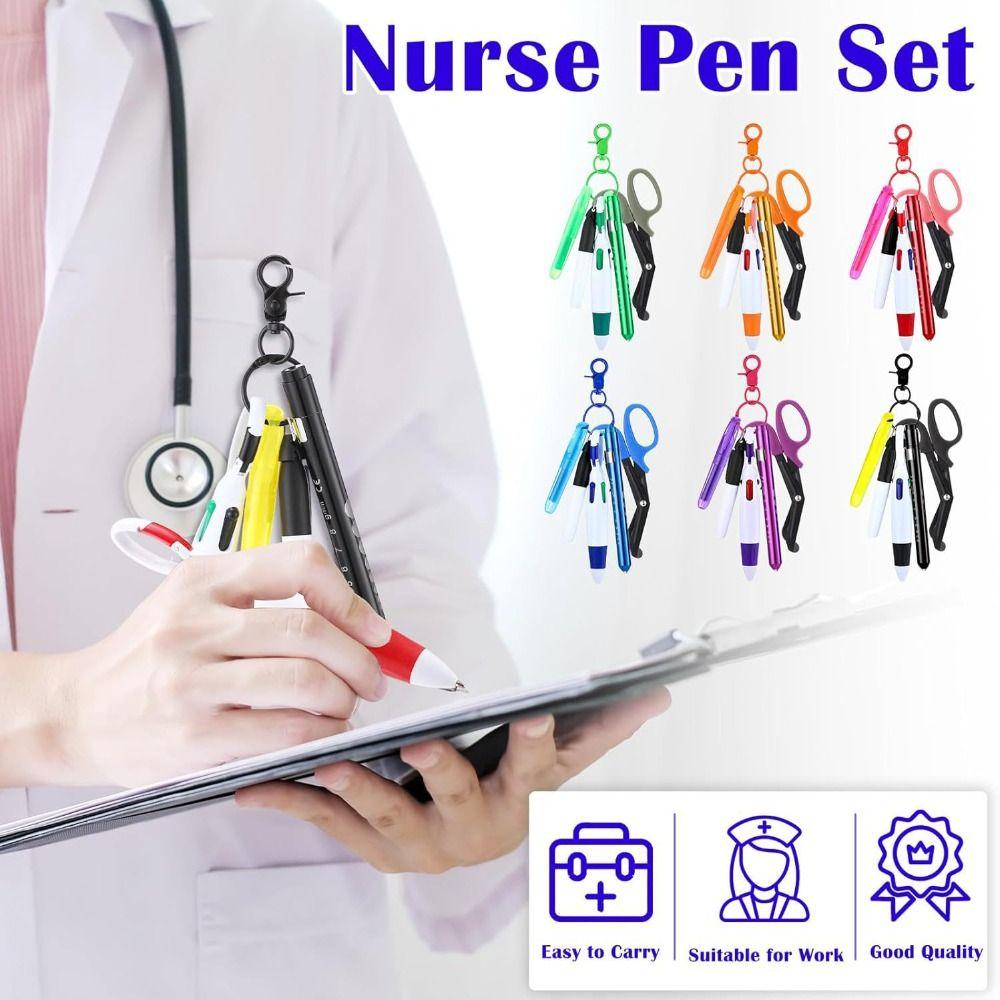 Gift Retractable Nurse Pen Set Multi-Functional LED Light Badge Reel ID Badge Holder Office