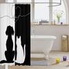 Homewish Cat and Dog Silhouette Shower Curtain for Home Bathroom Black White Color Bathroom Decor Hooks Waterproof, 72Wx78L Inch