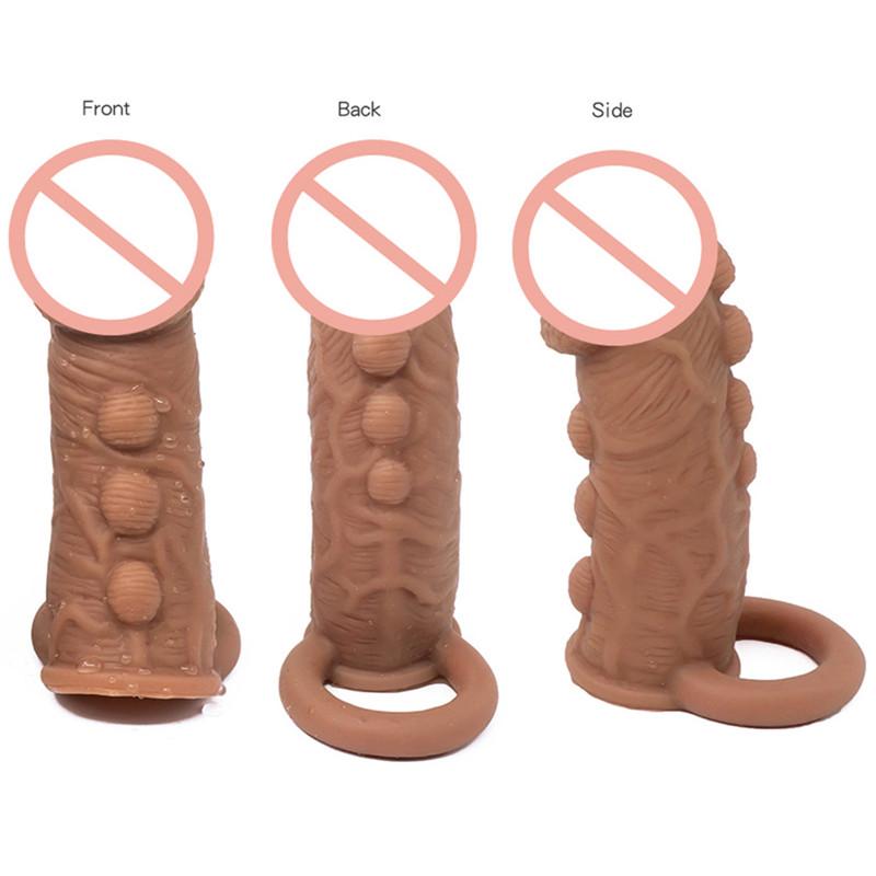 Reusable Condoms Penis Extender Silicone Enlargement Penis Sleeve Thick Condom With Grain