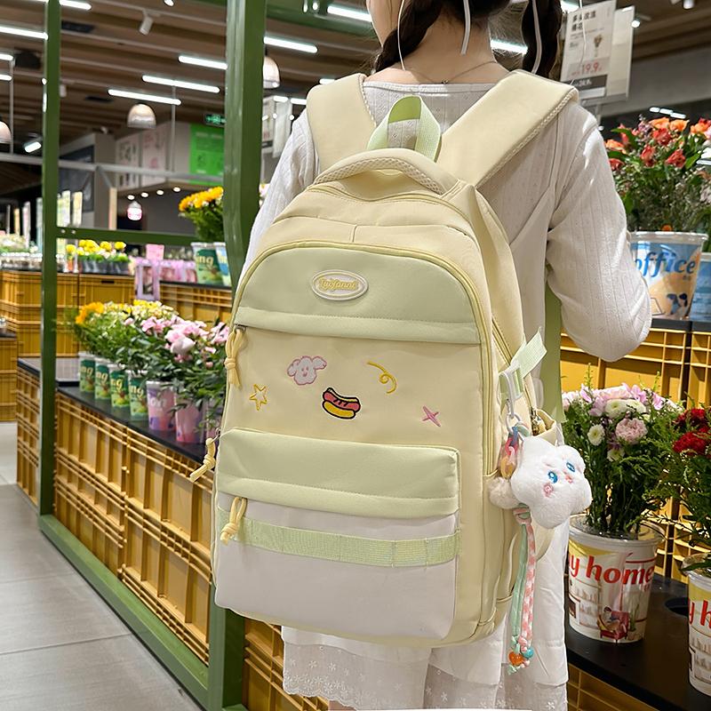 Contrast Color Girls Backpack Junior High School Student Schoolbag Lightweight Women's Backpack