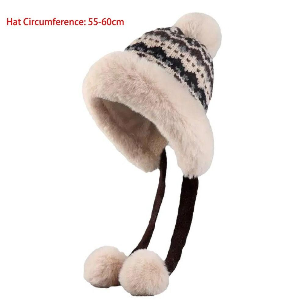 New Knitted Knitted Hat Warm Pompom Pullover Cap Windproof Thicken Ear Protection Hat Outdoor Sports