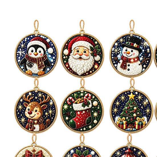 Festive Home Decoration 12PCS Christmas Tree 2D Flat Pendant, Pearl Acrylic Art Kits, Bright Seasonal Wall Hanging Color Classic Patterns Ornament for
