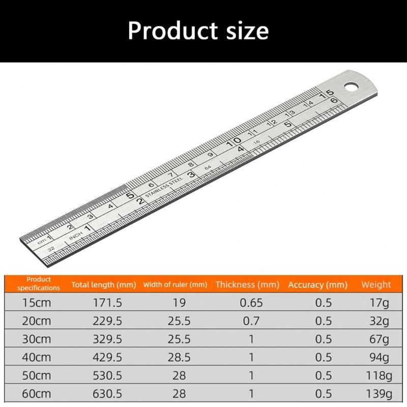 High Accuracy Steel Drawing Ruler with Double Scale System Metric Royal Etched Marks Easy To Use for Engineers