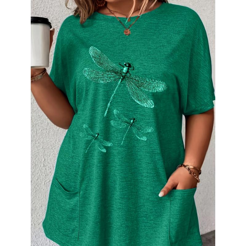 Large size women's fashionable T-shirt with pockets
