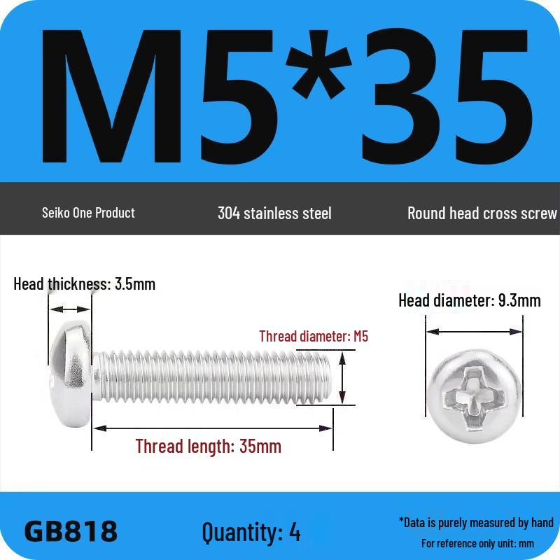 Phillips Pan Head Machine Screws, 304 Stainless Steel, Sizes M1-M10