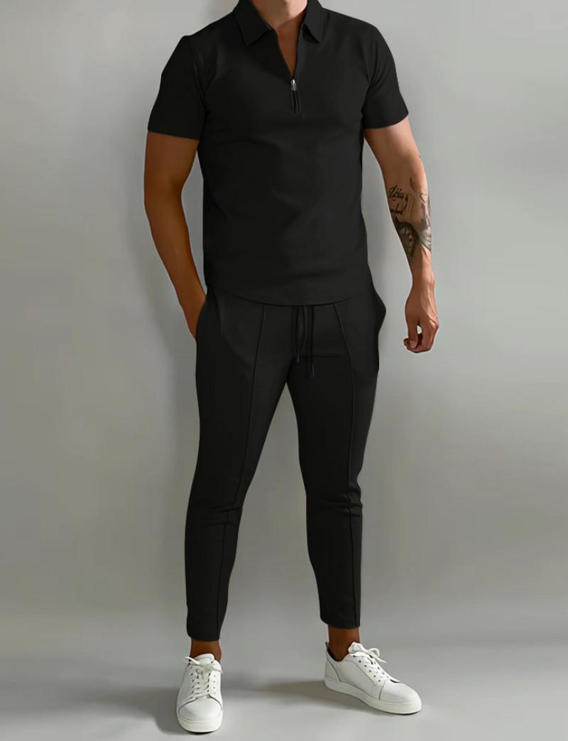 

Мужские летние костюмы: Новый молодежный спортивный комплект из рубашки поло и повседневных брюк S чёрный
