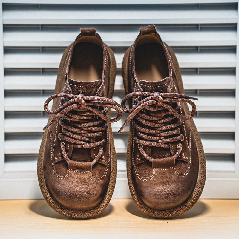 British Style Men Genuine Leather Oxford Shoes Outdoor Casual Leather Thick Bottom Walking Shoes New Antiskid Flat Designer Shoe