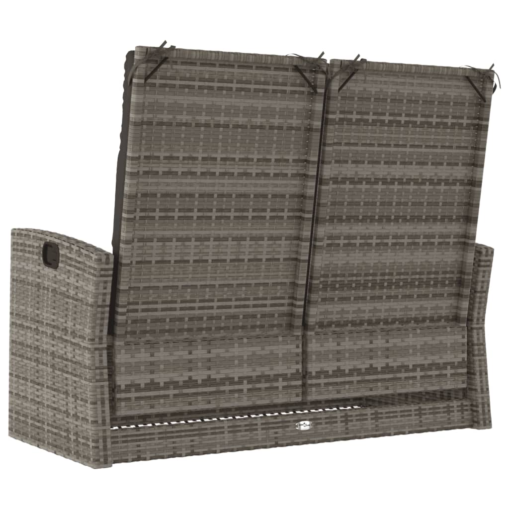 Garden Lounge Bench with Reclining Function & Cushions Gray 118 cm Poly Rattan