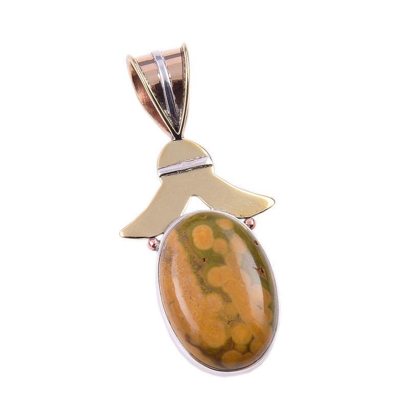 Natural Ocean Jasper 925 Solid Sterling Silver TwoTone Gift Pendant 1.50" j3S17